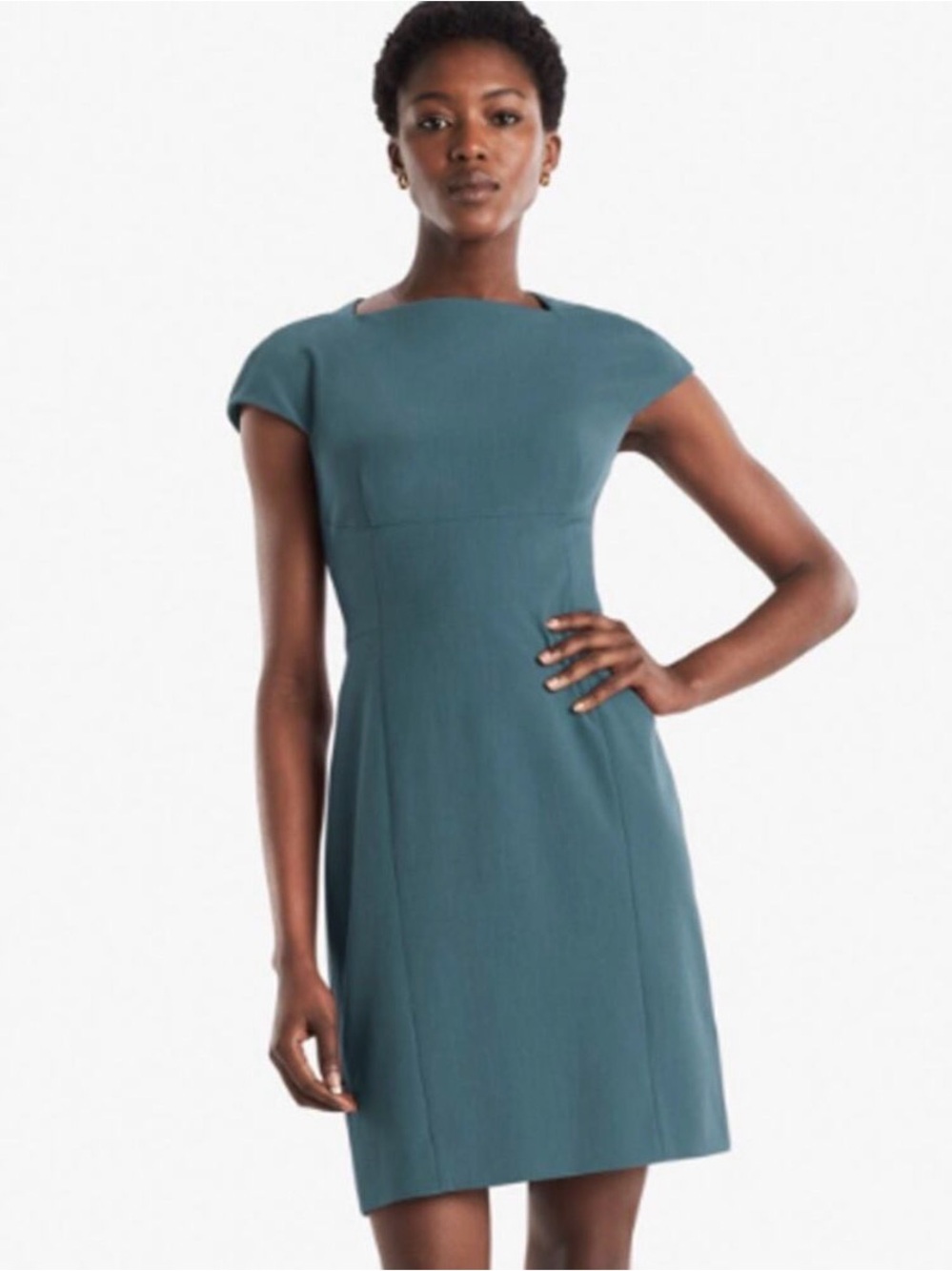 M.M. Lafleur The Ashley Sheath Dress Green Short Cap Sleeves Zip Size 4 Career